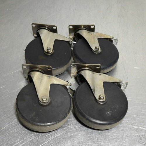 4- Heavy-Duty 6 in Swivel Casters w/ Brakes, 6 x 1.625 In Wheel, 3.625 x 2.5