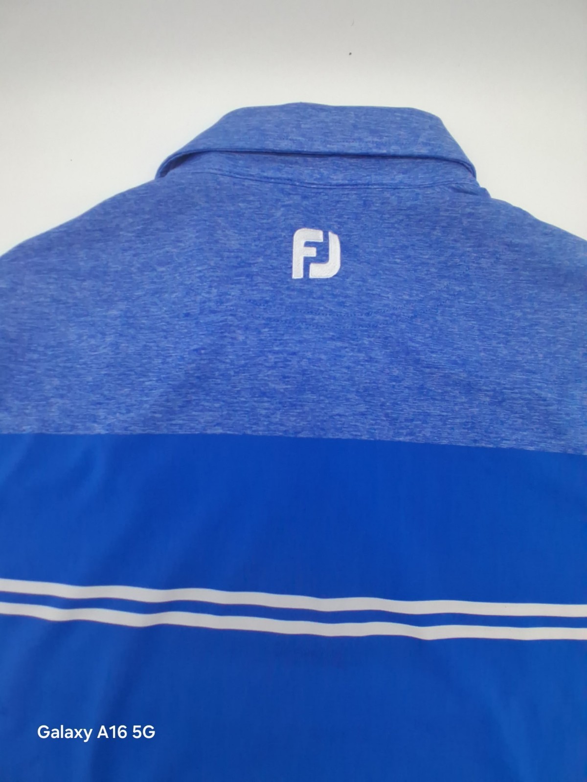 FootJoy Men's Golf Polo Shirt Blue/White Striped Collared Button Logo M