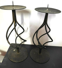 VINTAGE CANDELIERE PORTA CERO IN FERRO BATTUTO COPPIA TORCHON H CM 19 META' 900