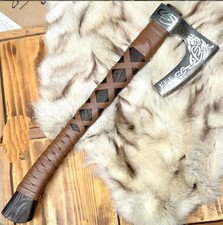 Hand Forged Custom Norse HatchetAxe Etched Carbon Steel Head with Natural Handle