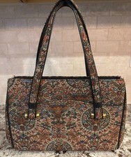 Vintage Floral Tapestry Handbag Purse Kiss Lock Frame Tote Bag Boho Carpet Bag