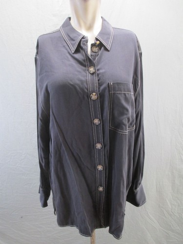 NWT Topshop Size 10 Womens Black Long Sleeve Collared Casual Button Up Shirt 276