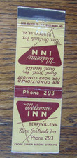 BERRYVILLE, VIRGINIA VIRGINIA MATCHBOOK COVER: WELCOME INN c1940s MATCHC...