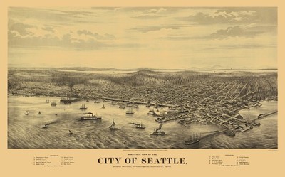 Historic Panoramic View - Seattle Washington - Glover 1878 - Vintage Wall Art