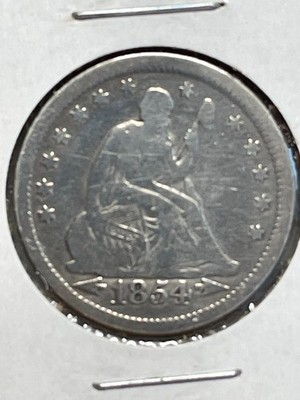 1854 Seated Liberty Silver Quarter Very Good W/ARROWS.
