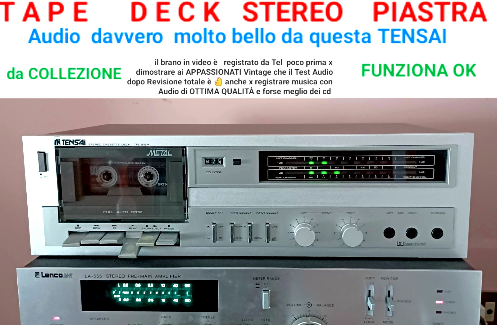 PIASTRA Tape DECK Tensai TFL 816M Stereo Hi Fi TEST OK👌 SOLO PIASTRA no altro