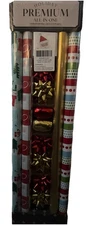 LaRibbons Christmas Wrapping Paper Set Holiday Premium All-In-One 4Rolls 30x10ft