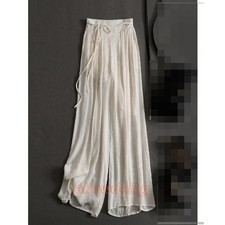 Retro Womens Girl Pants Loose Cotton Linen Pants Wide Leg Elastic Waist Trousers