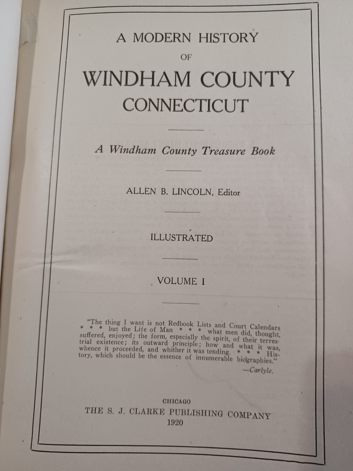 2 volume History of Windham County Connecticut by Allen Lincoln, 1920