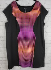 LANE BRYANT Size 28 Cap Sleeve Black W/ Printed Panel Sheath Dress