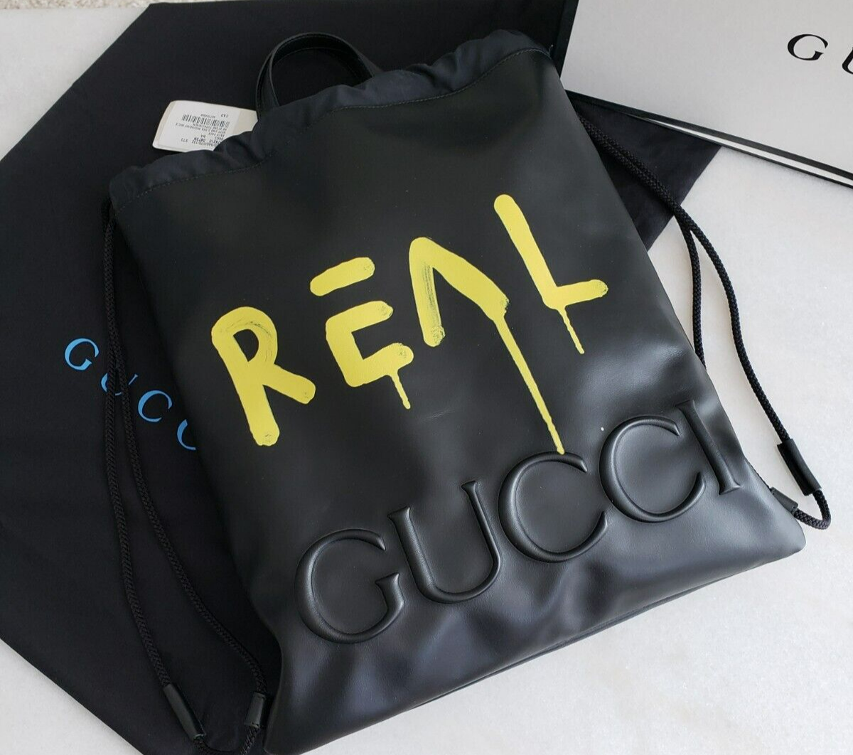 GUCCI Gucci Real Ghost Drawstring Backpack Black Leather RRP GUCCI Gucci Real Ghost Drawstring Backpack Black Leather RRP