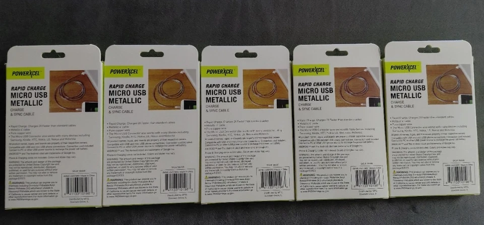 (5) PowerXcel Rapid Charge Micro USB Metallic Charge/Sync Cable 2A 4 FT Pure Cop - Image 2 of 2