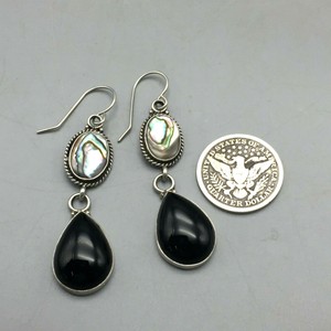 Gorgeous-NEW-Onyx-and-Abalone-Shell-Dangle-Earrings-by-Elle-Curley-Jackson