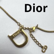 Christian Dior Necklace D Logo Pendant Gold Lobster Clasp CD Signature w/ Pouch