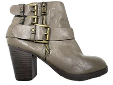 Cathy Jean Chunky Heel Zip/Buckle Anke Booties Size 5.5
