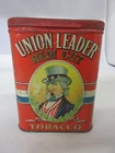 VINTAGE ADVERTISING EMPTY UNION LEADER  VERTICAL POCKET TOBACCO TIN 766-O