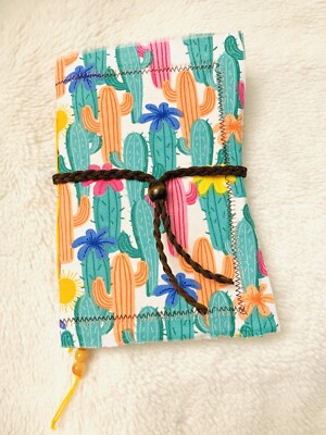 Cacti Fabric Junk Journal, Handmade Cactus Junk Journal, Tea Dyed Paper Notes