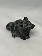hand carved Inuit soapstone Boma Canada Raccoon figurine Pearlite Vintage