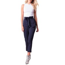 NEW Women's Navy Pinstripe Belted Pant Size M