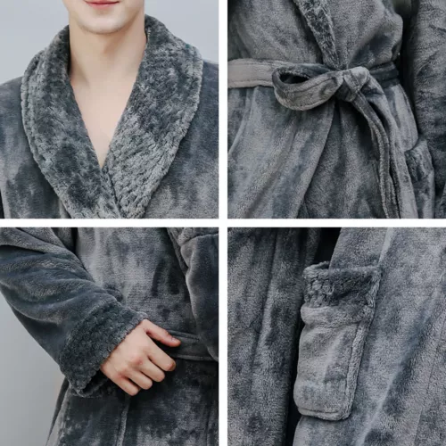 Flannel BathRobe Long Soft Spa Male Bath Robe Shawl Collar Sleepwear Women & Men - Picture 9 of 30