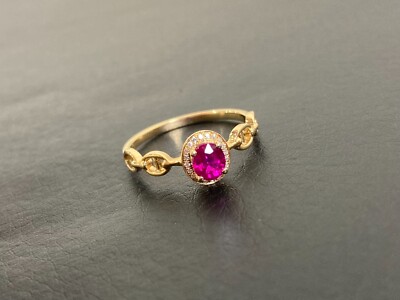 18K Gold natürlicher ovaler Rubin Diamant Ring Größe 6,25