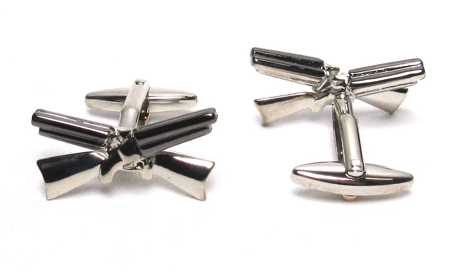 CUFF-DADDY Two Tone Crossed Shotgun Cufflinks Silver & Gunmetal >NEW< - Image 2 of 4