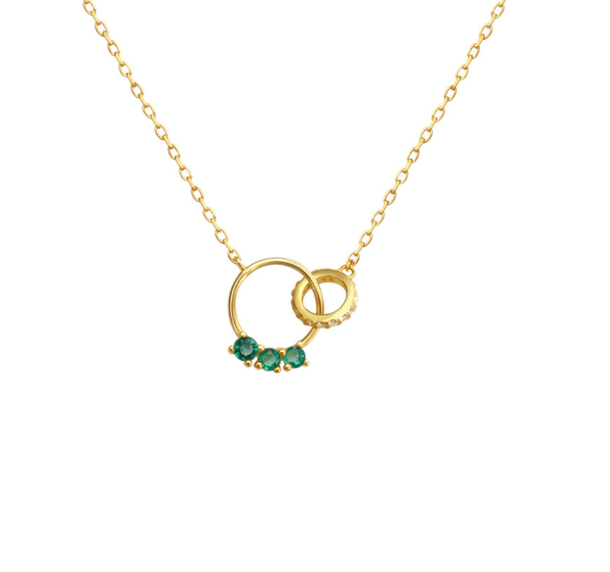 Dainty O Ring Necklace gold emerald green zirconia circle day