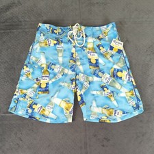 Corona Extra Beer Swim Trunks Bottles Graphic Print Pocket Blue Men Size 32