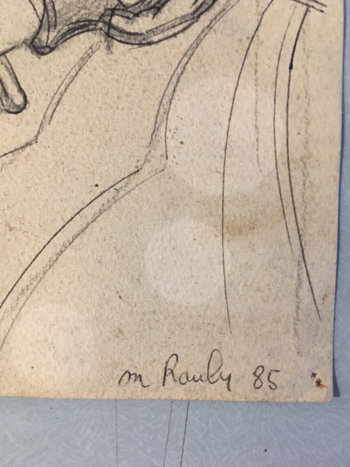 Beautiful drawing portrait child boy armchair on pencil paper Michel Rauly