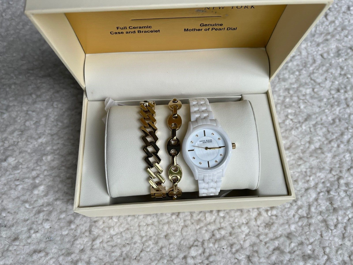 Anne Klein Ladies 12/7740WTST White Ceramic Watch w/ 2- Gold  display picture 3
