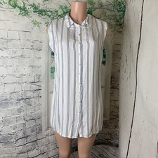 Cotton: On Women's Shirt Dress Tunic Size Small White Stripped Blue lines