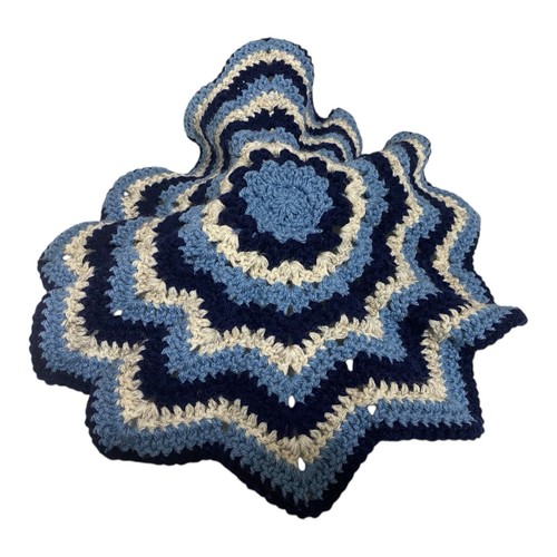 Handmade Crocheted Baby Lovey Bear Blue Navy Blue Beige 17 Inch Star Pattern - Picture 15 of 23