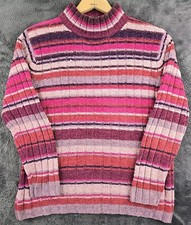 Tiara International Vintage Festive Sparkles Turtle Sweater Multicolor Stripe S