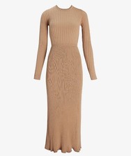 Express Women's Ribbed Crew-Neck Maxi Sweater Dress Beige Long Sleeve NWT