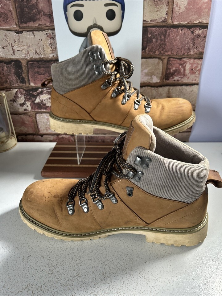 Mens Heathe Brown Leather Animal Walking Boots Shoe Size Uk 10 Eu 44.5