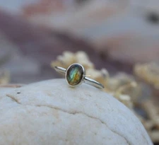 925 Sterling Silver Grey Labradorite Birthstone Stacking Ring