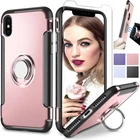 Shockproof Slim Armor Magnet Ring Holder Stand Case Cover +Tempered Glass Screen