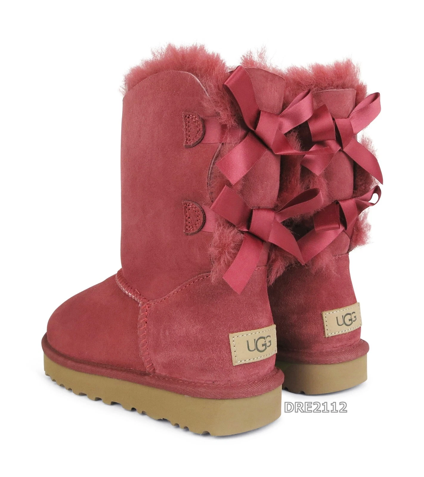 Stivali UGG Bailey Bow II senza tempo in pelliccia scamosciata rossa da donna taglia 7 nuovi con scatola 