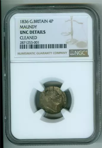 GREAT BRITAIN 1836 4 PENCE SILVER KING WILLIAM IV MAUNDY NGC UNC DETAILS