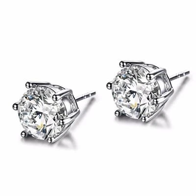Femme Boucles D'Oreilles en Argent Ø 7 MM Zircon 750 or Blanc Plaqué Or O2920 - Photo 1/3