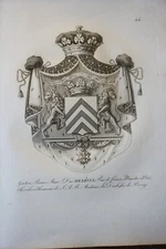 ENGRAVING HERALDIC COAT OF ARMS DUC de LEVIS MINISTER COAT OF ARMS RESTORATIO...