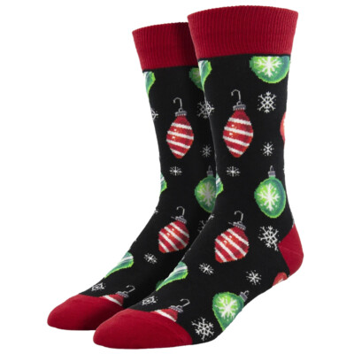 Socksmith Men's Crew Socks Holiday Christmas Tree Ornaments Fun Footwear