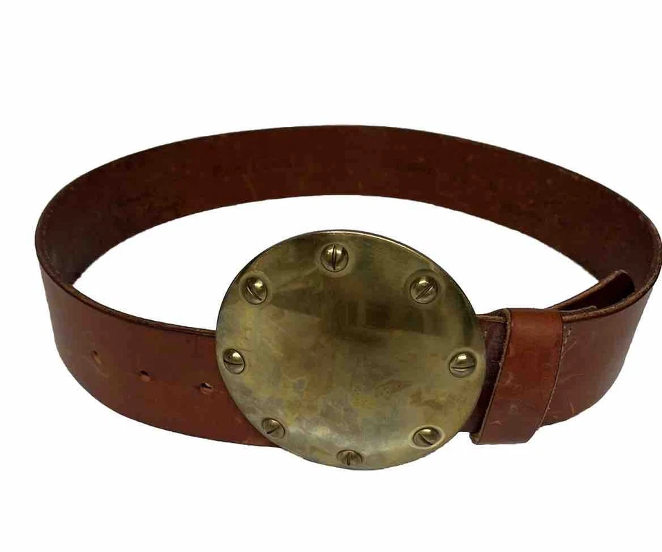 Ralph Lauren Mujer 2" Ancho Ajuste. Cinturón de cuero marrón redondo hebilla de latón talla 32 Foto 2 de 4