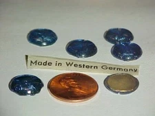 24 VINTAGE WEST GERMAN GLASS SAPPHIRE DECO X ROUND 13mm. CABOCHON PLAQUES L306