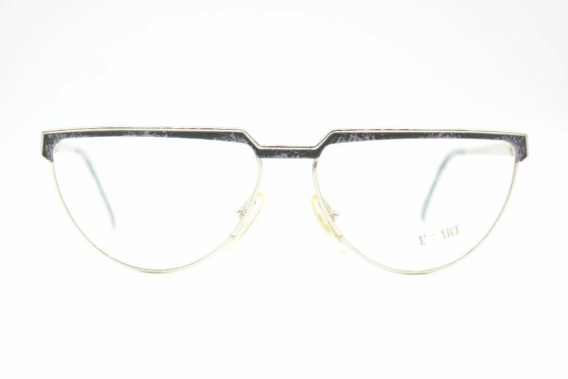 Vintage L'Art 1338 113 Gold Black Oval Glasses Eyeglass Frame NOS