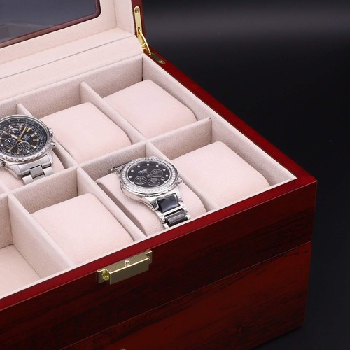 10/20 Slot Glass Wooden Watch Jewelry Display Case Collection Storage Holder Box - Picture 7 of 14