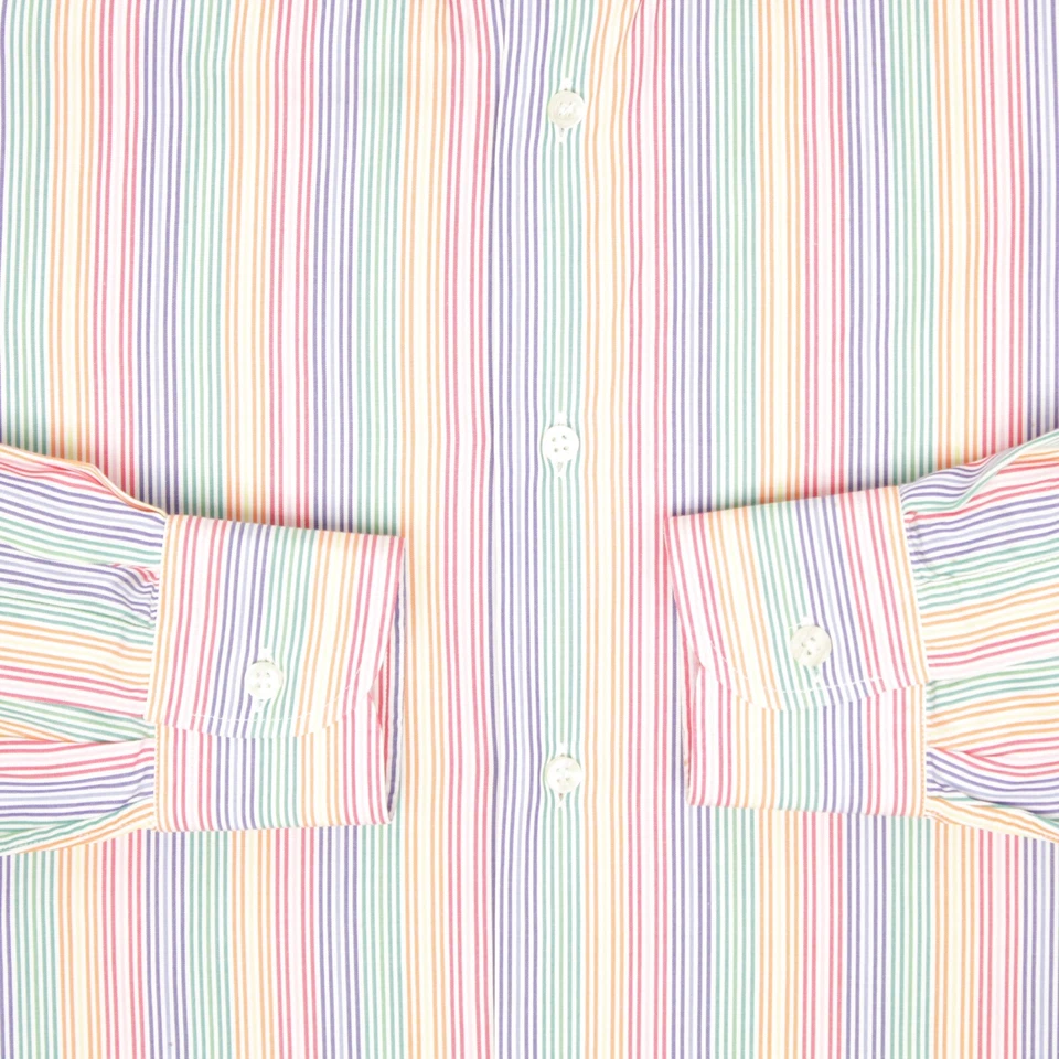 Camisa para Hombres Davide Cenci 15/33 Arco Iris Rayas Algodón Botón Frontal Cuello Extendido  Foto 4 de 4