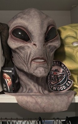 Immortal mask Alien silicone Full Head Mask with Neck bib, One Size, Gray/black