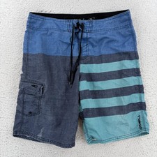 O'Neill Board Shorts Mens 34 Blue Stripe Surf Swim Trunks Cargo Pocket Beach