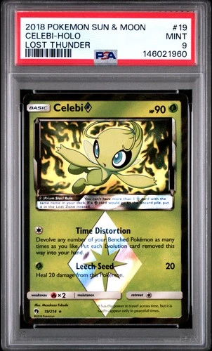 2018 POKEMON SUN & MOON LOST THUNDER #19 CELEBI-HOLO PSA 9